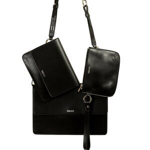 Versace Black Leather Set of 3 Detachable Handbags Shoulder Bags